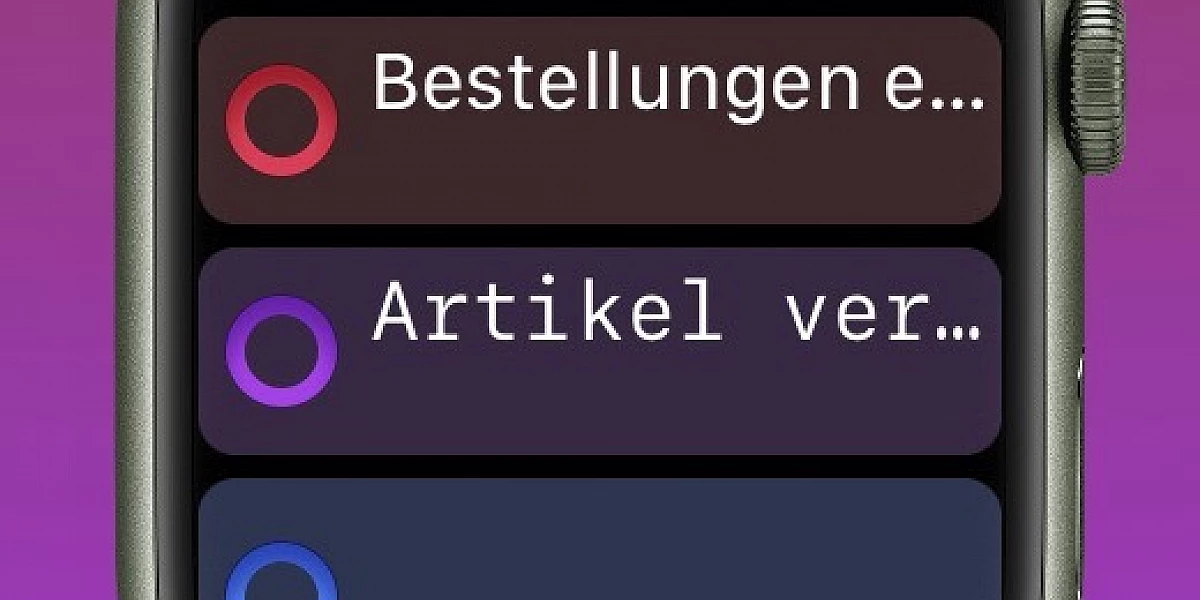 Simulation der App auf einer grünen Apple Watch. Zu sehen sind drei Tots.