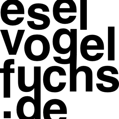 Schwarzer Schriftzug aus den Wörtern Esel, Vogel, Fuchs