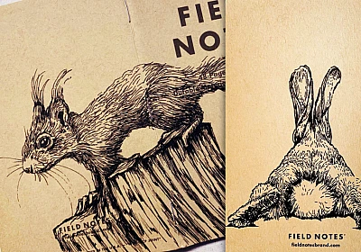 Fotos zweier Field Notes übereinander. Zu sehen sind ein Eichhörnchen und ein Hase.