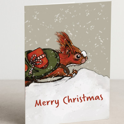 Weihnachtskarte Schnelles Eichhörnchen