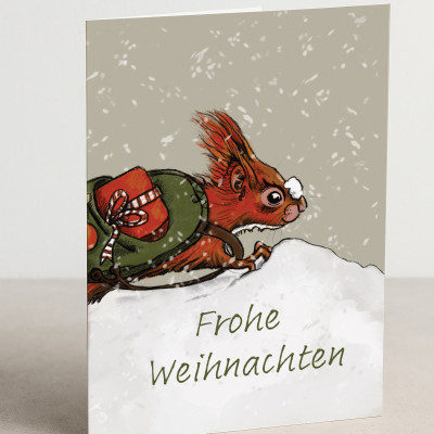 Weihnachtskarte Schnelles Eichhörnchen