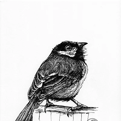 Schwarze Zeichnung einer Meise.