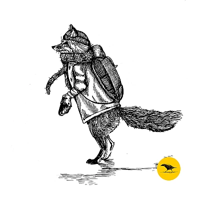 Schwarzweisse Tintezeichnung eines Fuchses