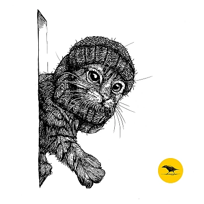 Schwarzweisse Tintezeichnung einer Katze