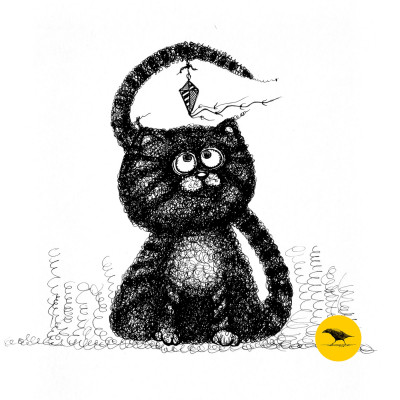 Schwarzweisse Tintezeichnung einer Katze
