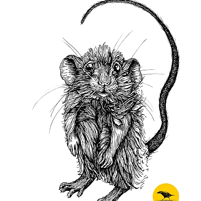 Schwarzweisse Tintezeichnung einer Maus
