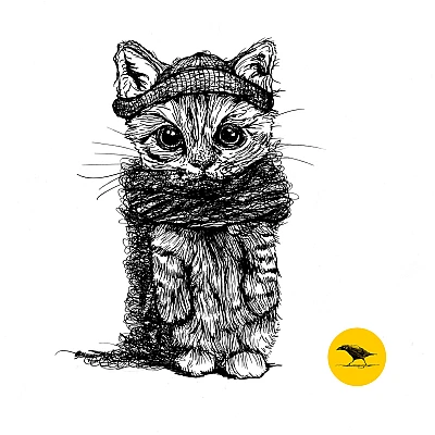 Schwarzweisse Tintezeichnung einer Katze