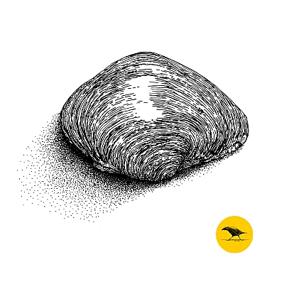 Schwarzweisse Tintezeichnung einer Muschel