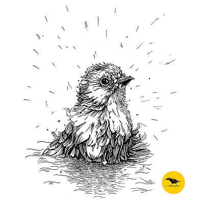 Schwarzweisse Tintezeichnung eines Vogels