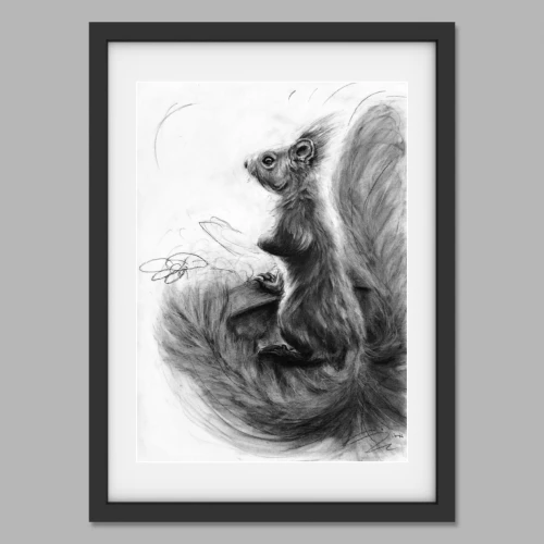 Die Zeichnung gerahmt an einer grauen Wand